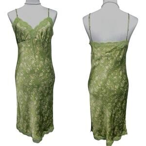 NWT - Gold Hawk Green- Pink Razer Silk Slip Midi Dress